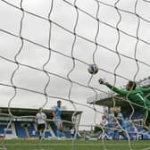 Ryan Broom's shot hits the back of the Coventry net. Photo: Joe Dent/theposh.com.