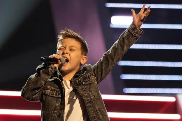 George performing in the final of The Voice Kids screened on Saturday evening on ITV1. Picture:  (C) ITV Plc