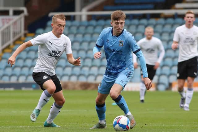 Lewis Reed in action for Posh against Coventry.