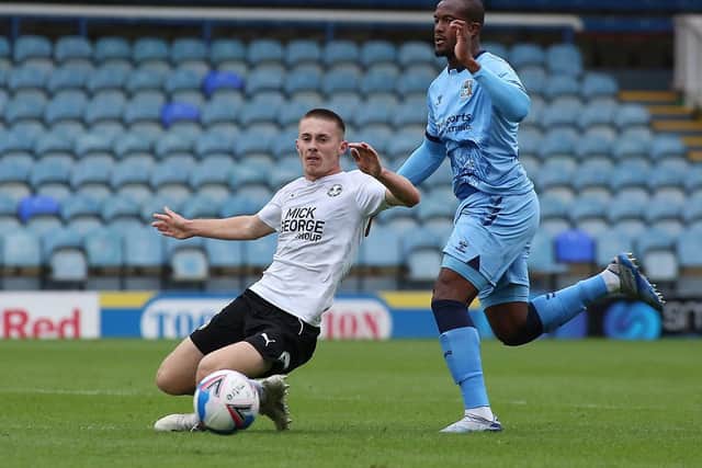 Flynn Clarke in action for Posh against Coventry. Photo: Joe Dent/theposh.com.