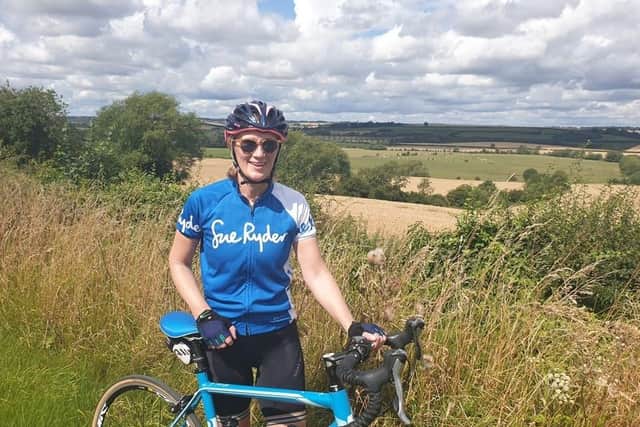 Staff member at Sue Ryder Thorpe Hall Hospice completing part of their cycle