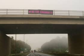 An Extinction Rebellion banner by the A1. Photo: Extinction Rebellion