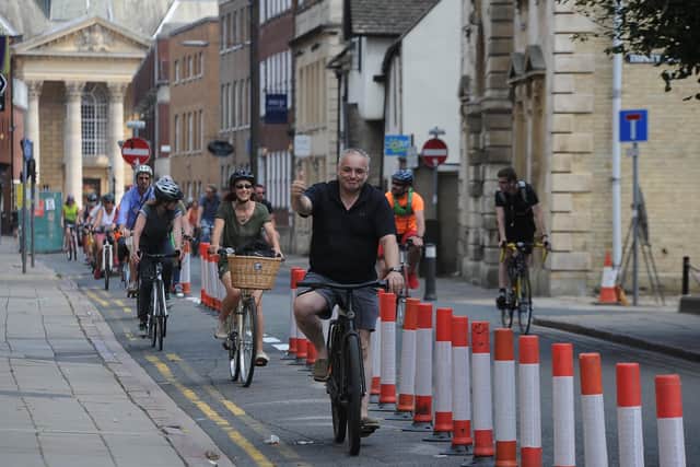 A cycle ride in Peterborough using the new pop-up lane in Priestgate