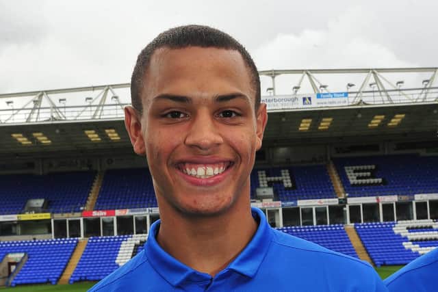 Jonson Clarke-Harris after signing for Posh in 2012.