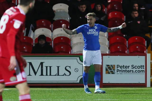 Sammie Szmodics after scoring for Posh at Accrington Stanley last season. Photo: Joe Dent/theposh.com.