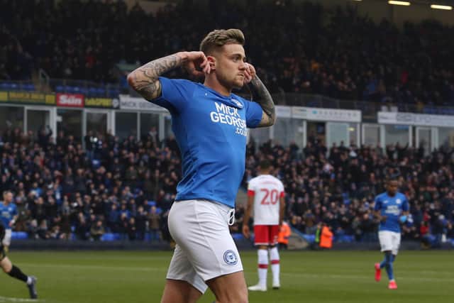 Sammie Szmodics celebrates a goal for Posh last season. Photo: Joe Dent/theposh.com.