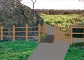 An artist’s impression of an access control for path users with stock proof fencing for livestock