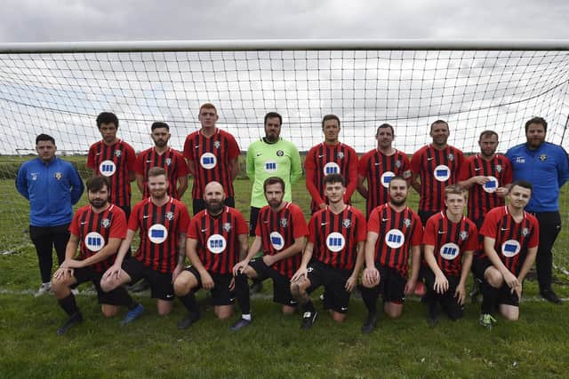 Cardea, before their win over Leverington Sports, (back) Junior Jones, Kieran Hart, Daryn Whiteman, Tom Rimes, James Wilson, Michael Williams, John Reddell, Martyn Fox, Nathan Ginty and Matthew Robinson, front Mike Dandrilli, Ash Baldwin, Dan Baldwin, Thomas Klinkovics, Dan Grieves, Sam Cope, Kyle Ginns and Mark Rayment.