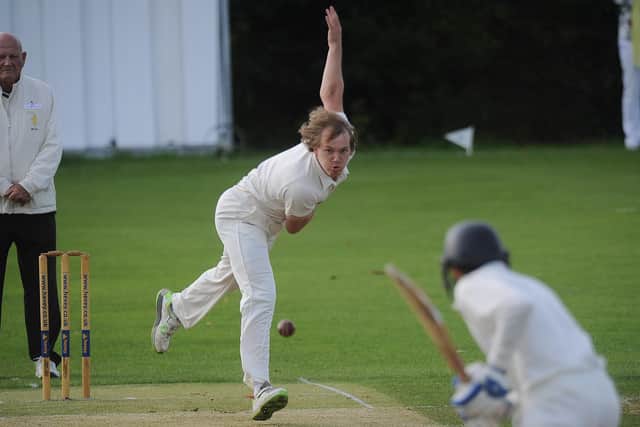 Conor Craig bowling for Oundle against Old Northamptonians.  Photo: David Lowndes.