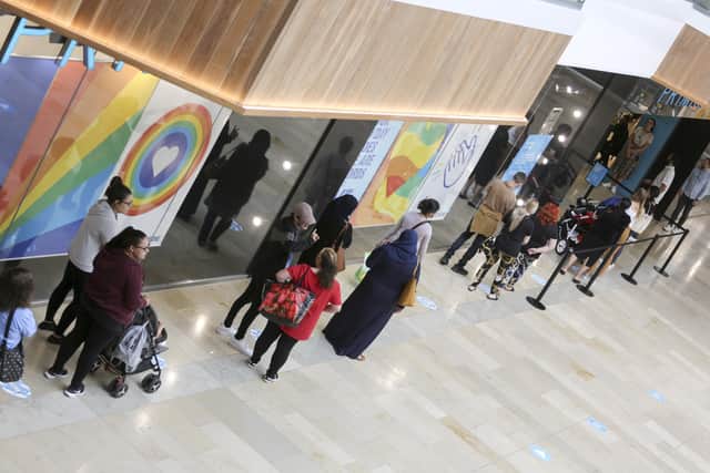 Social distancing is a must at Queensgate but shoppers are returning.