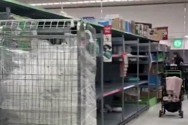 A PT reader who was trying to buy toliet roll sent us this image of empty shelves in Asda on Sunday.