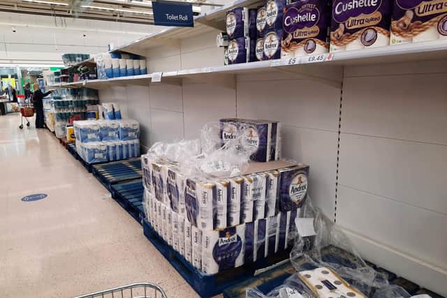 A PT reader sent us this picture of empty shelves and depleted stocks of toilet rolls at Tesco in Hampton.