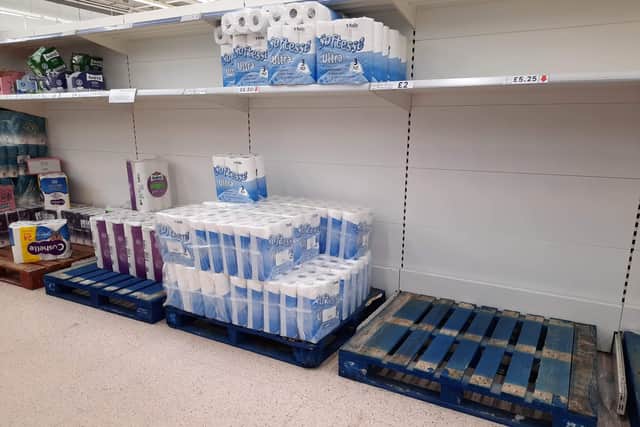 A PT reader sent us this picture of empty shelves and depleted stocks of toilet rolls at Tesco in Hampton.