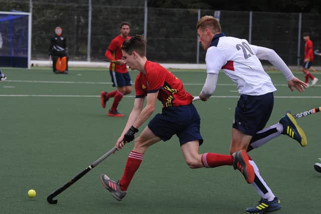 Josh Heyworth (left) in action for City of Peterborough against Olton & West Warwicks. Photo: David Lowndes.