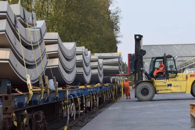 The concrete structures built at Tallington and ready for transport.