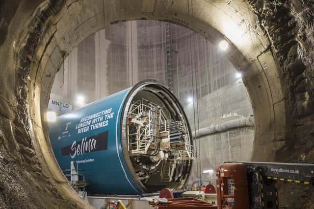 TBM Selina, which will do the building, in the main tunnel at Chambers Wharf.