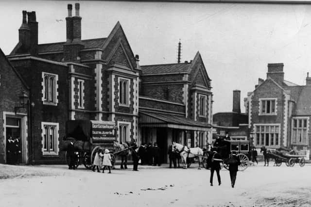 Petreborough East station opened in 1845 and was in use untill it was closed to passengers in 1966 our picture was taken 1912.