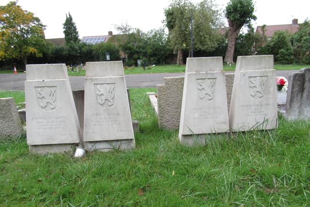 The graves of four Czechoslovak airman who lost their lives in Elton, buried at Eastfield Cemetery