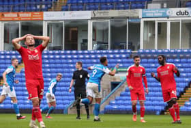 Jonson Clarke-Harris celebrates a goal for Posh against Swindon. Photo: Joe Dent/theposh.com.