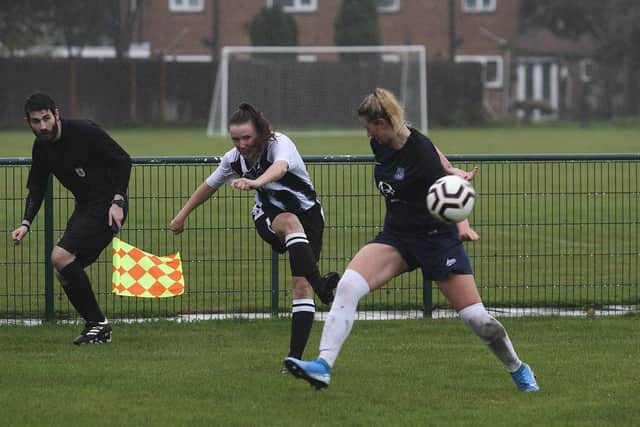 Evie Driscoll-King delivers a cross for Peterborough Northern Star during a 10-0 FA Cup win over Southend United.