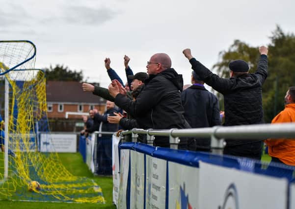 Peterborough Sporst celebrate a goal in Saturday's FA Cup win over Stansted. Photo: James Richardson.