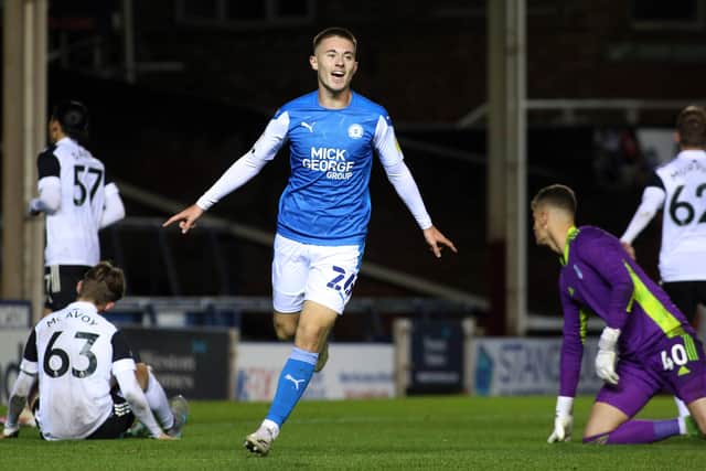 Flynn Clarke after scoring for Posh against Fulham Under 21s. Photo: Joe Dent/theposh.com.