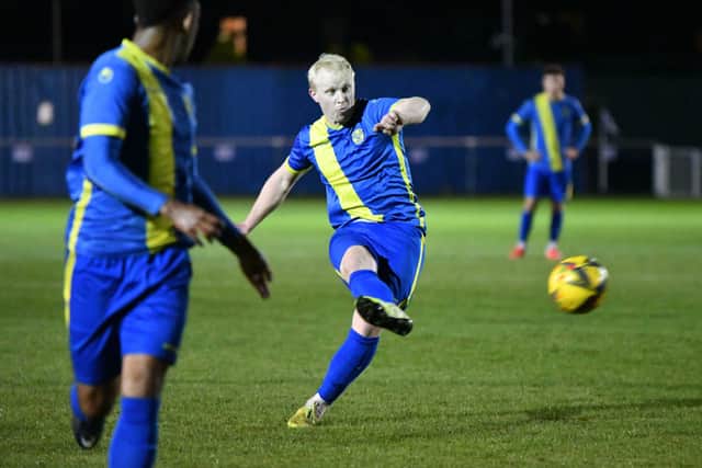 Lewis Hilliard in action for Peterborough Sports against King's Langley. Photo: James Richardson.