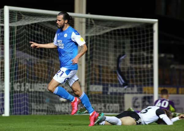 George Boyd after scoring on what will probably be his last Posh appearance against Fulham in the EFL Trophy.