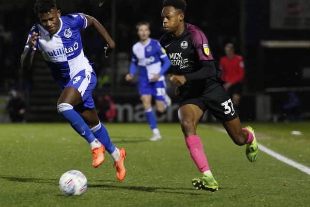 Ricky-Jade Jones in action for Posh at Bristol Rovers last season. Photo: Joe Dent/theposh.com/
