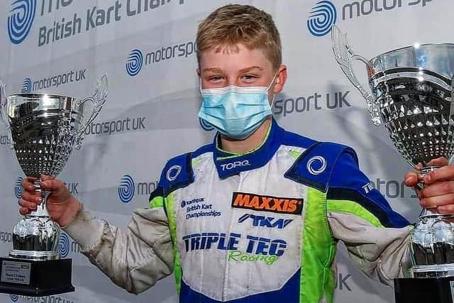 Alfie Garford with the spoils of his latest success.