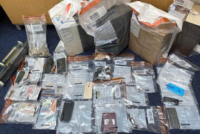 Items found by police in the raids