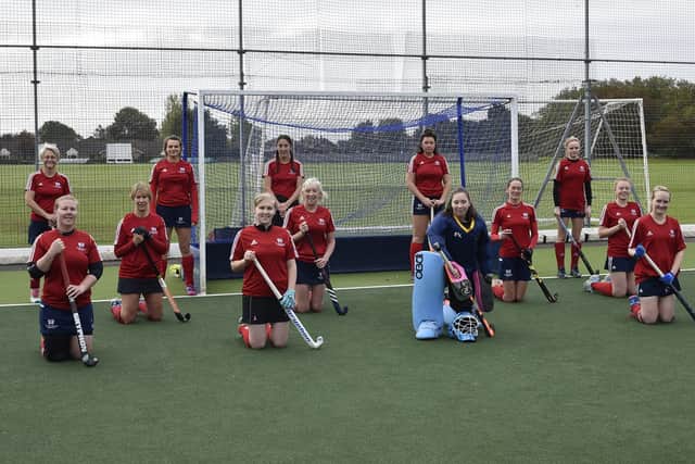 City of Peterborough Ladies thirds before their big-game win.  Pictured are: Charlotte Bennett, Tanya Cooper, Emily Dakin, Lisa Deacon, Kirsten Hallett, Katie Haddon, Nikki Harris, Andrea Howard, Dionne Ibrahim, Sue McNaughton, Holly Mulberry, Helene Wilson.