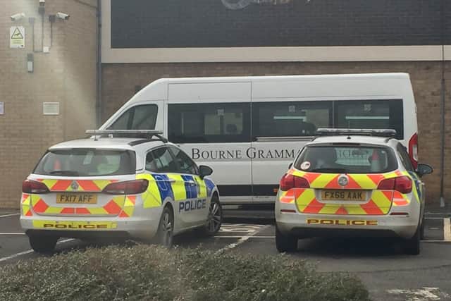 Police in attendance outside Bourne Grammar School