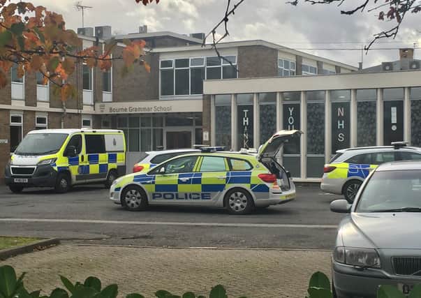 Police in attendence outside Bourne Grammar School