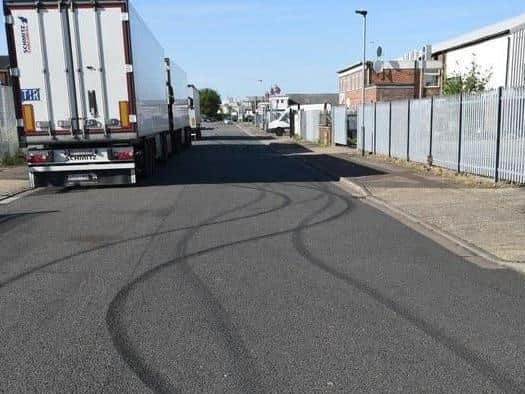 Tyre skid marks caused at a previous car event in Peterborough