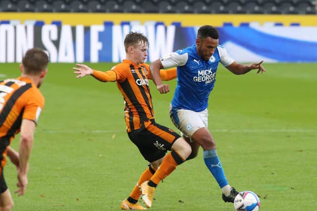 Posh defender Nathan Thompson in action at Hull last weekend. Photo: Joe Dent/theposh.com.