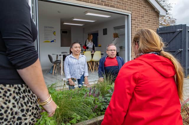 Dream of sensory garden for local charity becomes a reality .  Annabelle and Warwick Davis had the pleasure to meet Artist and Garden Creator Jeni Cairns. Picture: Terry Harris.