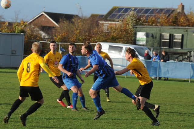 Action from the FA Vase tie between Whittlesey Athletic and Mildenhall. Photo: David Lowndes.