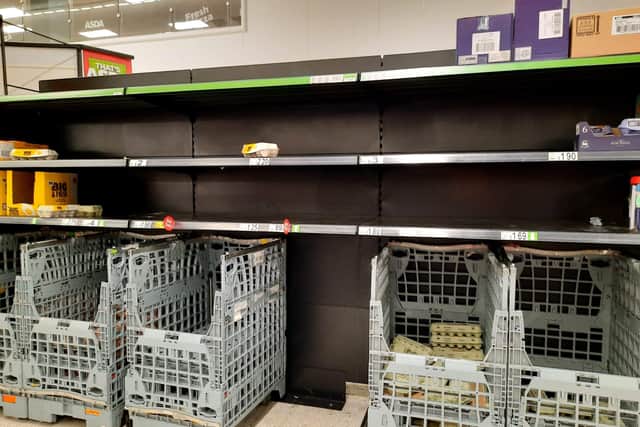 An almost empty egg isle in Asda in Rivergate on Monday (November 2)