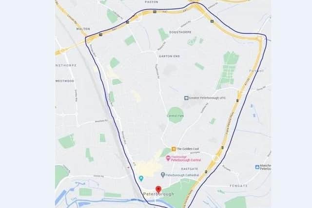 A map of the area included in the dispersal order for Peterborough