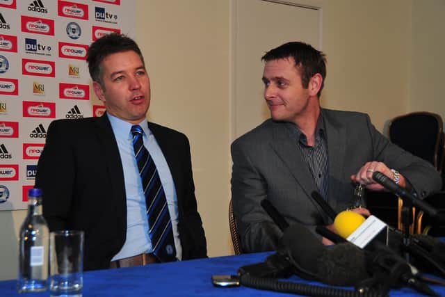 Darren Ferguson and Darragh MacAnthony (right) at the start of the manager's second spell at Posh in 2011.