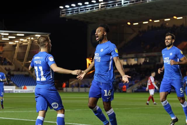 Rhys Bennett celebrates a goal for Posh.
