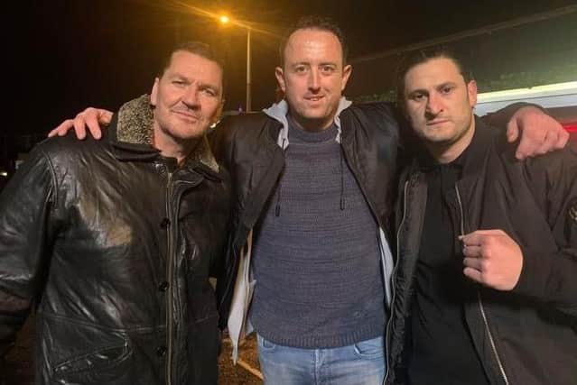 Vinney with Craig Fairbrass (Pat Tate) and Josh Myers (Kenny, a doorman)