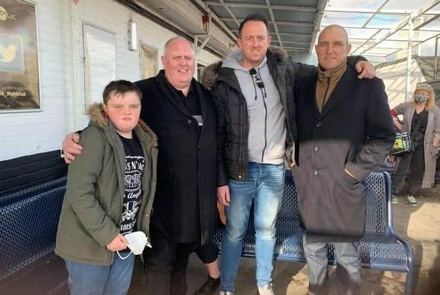 Left to right: Vinney's brother Paddy, Bernard O'Mahoney, Vinney and Vinnie Jones
