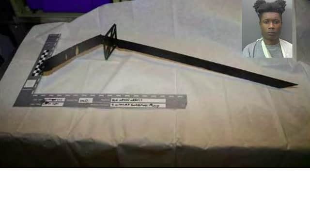 The sword and Dante Foster, inset