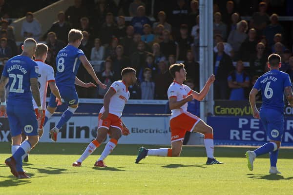 Mark O'Hara scores a brilliant goal for Posh against Blackpool in the last meeting between the sides at London Road in September, 2018.