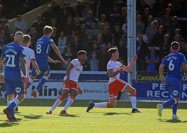 Mark O'Hara scores a brilliant goal for Posh against Blackpool in the last meeting between the sides at London Road in September, 2018.