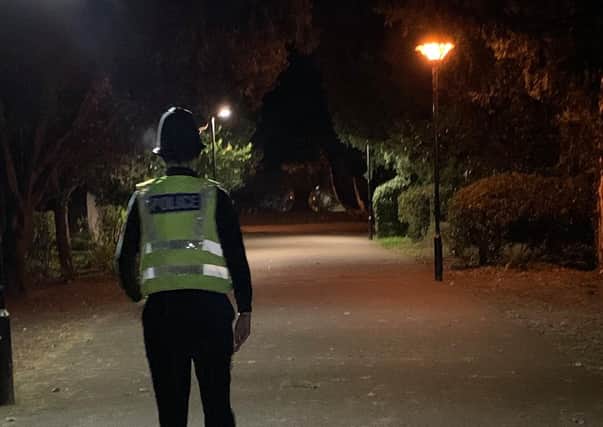 Police on patrol in Central Park last night. Pic: Peterborough Police