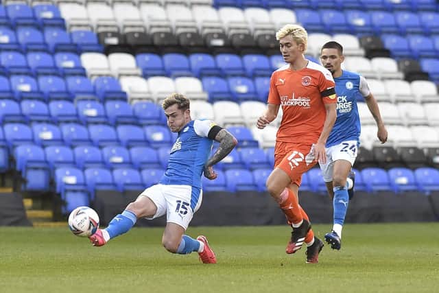Posh forward Sammie Szmodics on the stretch during the game against Blackpool. Photo: David Lowndes.