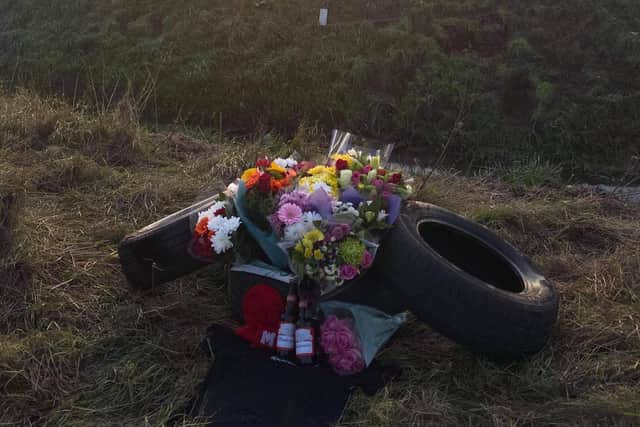 Tributes left at the scene of the accident.